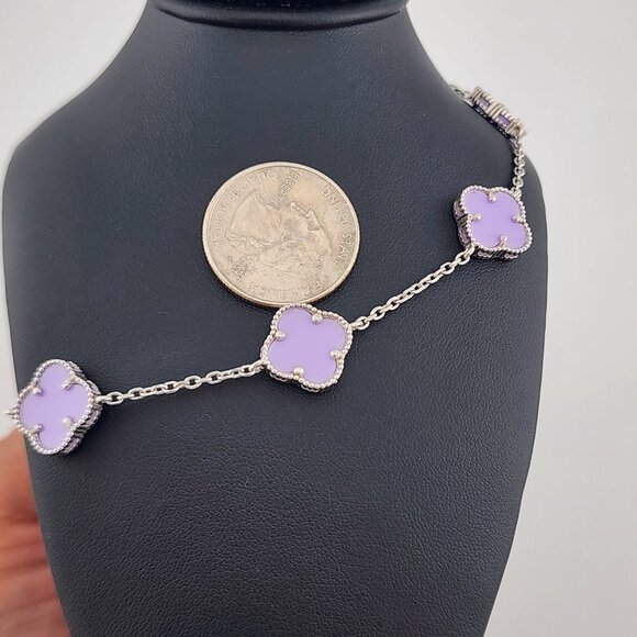 Brand New 925Sterling Silver Purple Clover 2pc Jewelry Set - Necklace & Bracelet - Picture 9 of 13